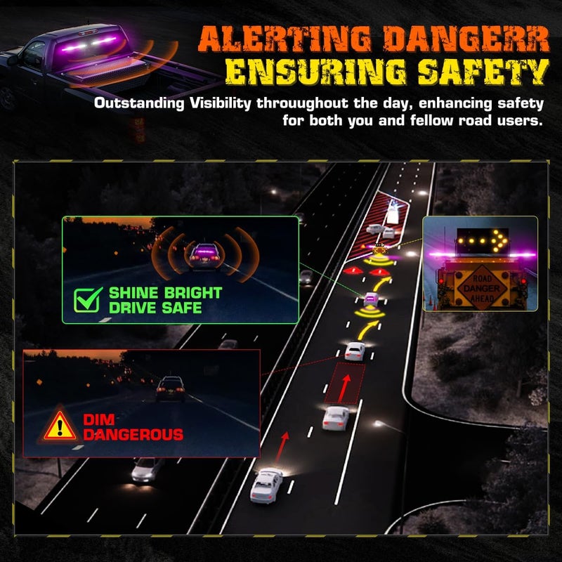 LRTER 2x17.7 Emergency Flashing Warning Strobe Lights Bar w/Digital Display Controller 20 Flash Patterns Interior Safety LED Traffic Advisor Strobe Light for Trucks Vehicles (Purple/White) - Image 2